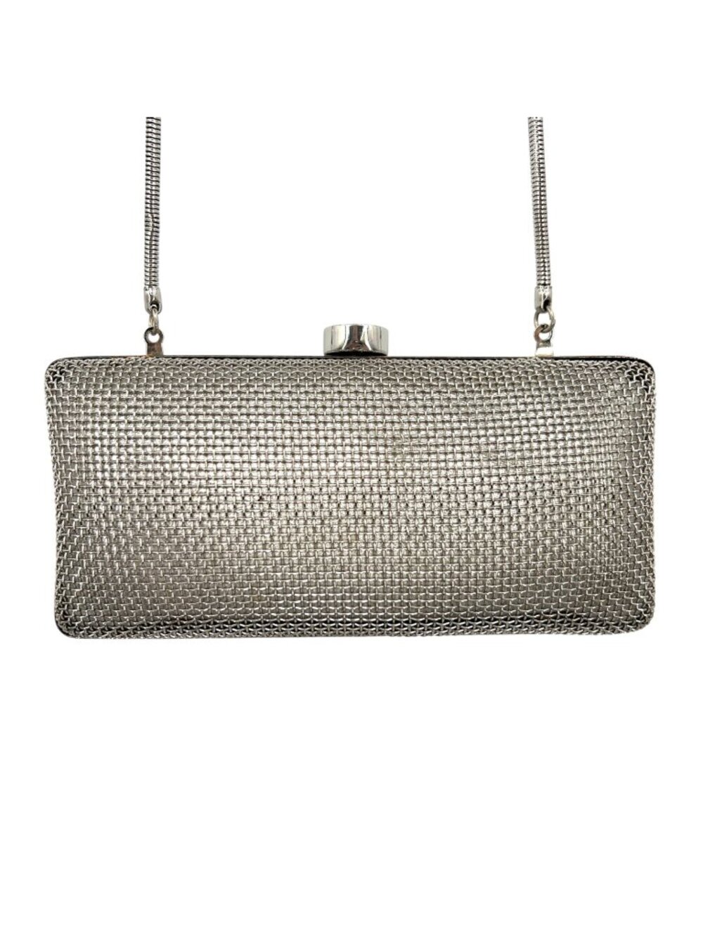 Oroton Freize Woven Silver Mesh Box Clutch Chain Strap Evening Glamour Retro